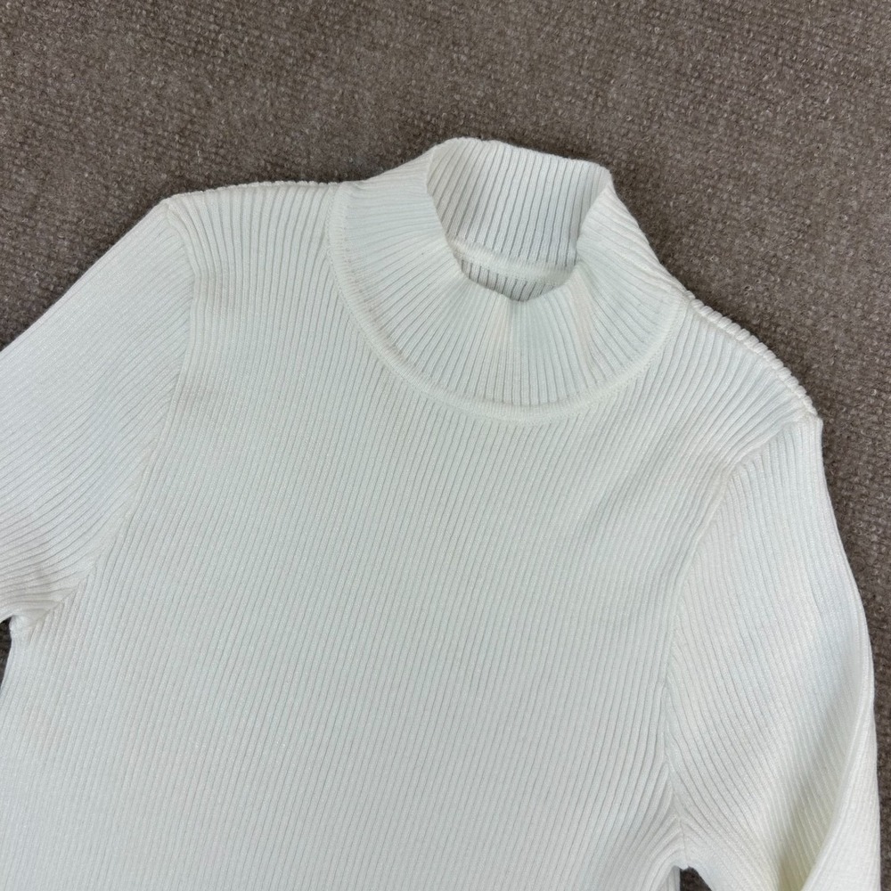 Commense Rib Top Womens XS White Long Sleeve Knitted Slim Fit Mock Neck Classic